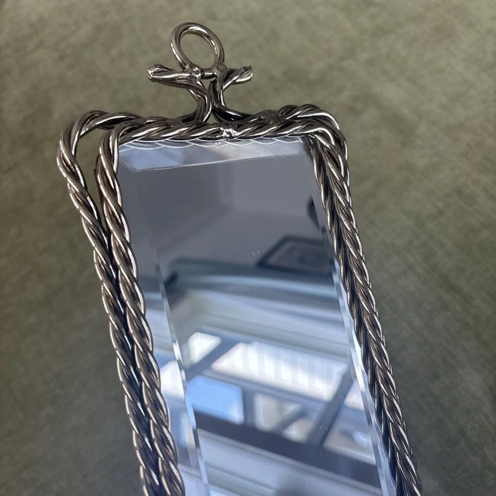 Vtg Hollywood Regency Brass Beveled Mirror Twisted Rope Wall Candle Sconce 17.5